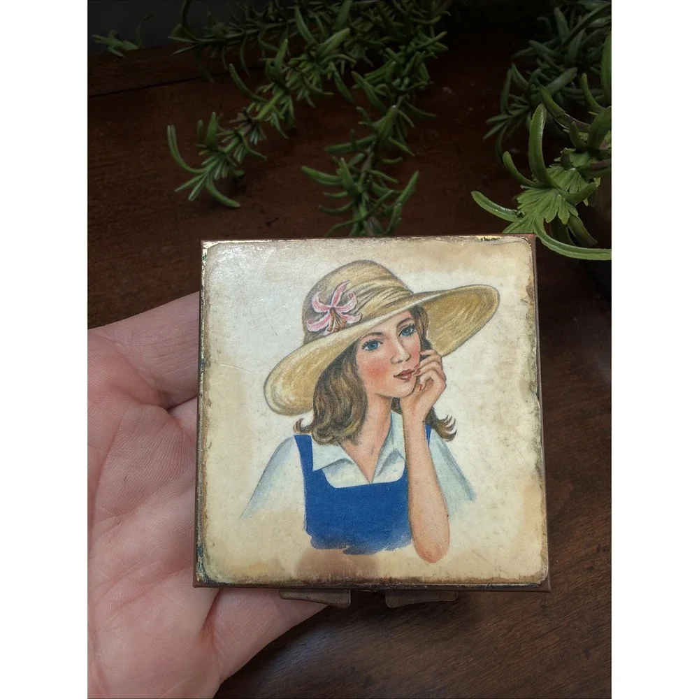 Square Pill Box Compact - Vintage MCM Mid Century Modern - Pill Holder